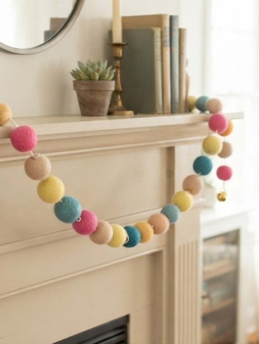 Handmade 5ft Nepalese Felt Pom Pom Garland Colorful Artisan Nursery Decor NIP